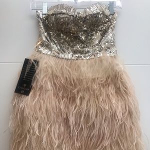 NWT BEBE Feather Sequin Dress Size XS